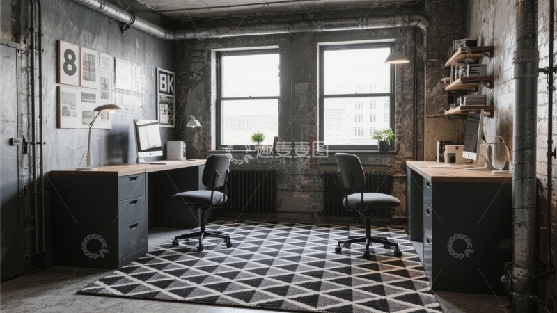 高清大图下载【趣麦麦图】现代工业风办公室双工位设计
