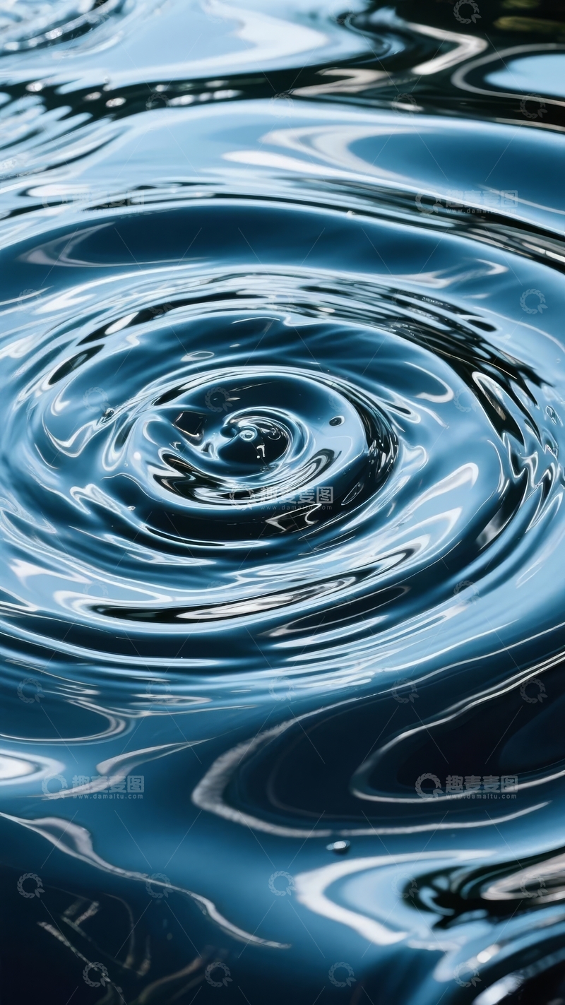 高清大图下载【趣麦麦图】蓝色水面涟漪中心的动态水波纹理