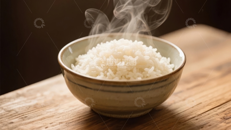 高清大图下载【趣麦麦图】热气腾腾的白米饭盛在陶瓷碗中