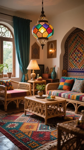 充满异域风情的室内空间悬挂着彩色玻璃吊灯