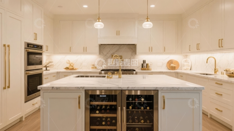 高清大图下载【趣麦麦图】现代豪华厨房设计白色橱柜大理石台面