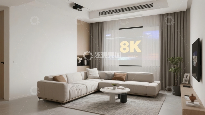 高清大图下载【趣麦麦图】现代简约客厅设计配备8K显示屏