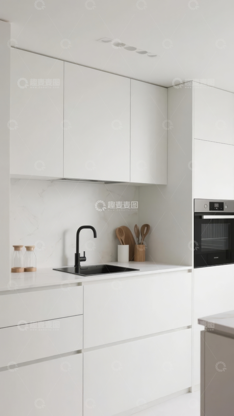 高清大图下载【趣麦麦图】现代简约风格白色厨房整体设计