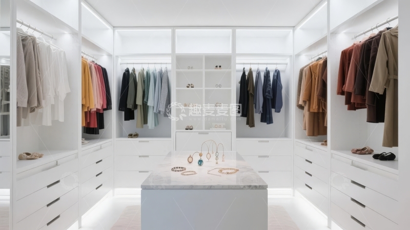 高清大图下载【趣麦麦图】现代简约风格的宽敞衣帽间内部展示