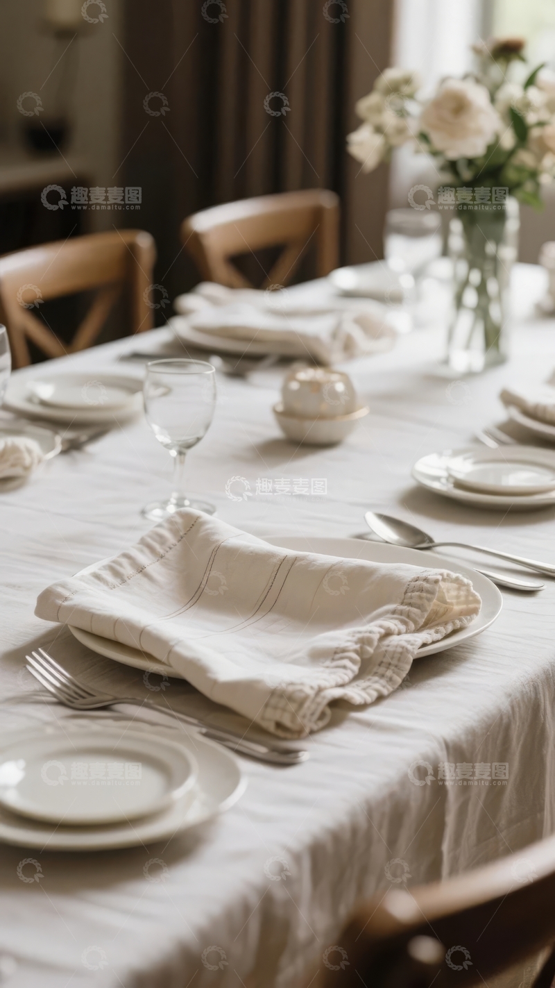高清大图下载【趣麦麦图】优雅布置的餐桌配以白色花卉装饰