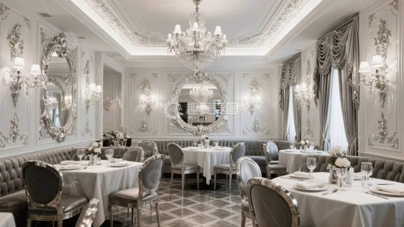 高清大图下载【趣麦麦图】豪华典雅餐厅内部装潢精致餐桌布置考究