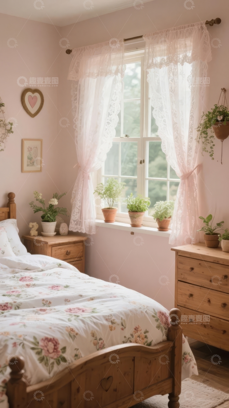 高清大图下载【趣麦麦图】温馨卧室窗边摆放多盆绿植