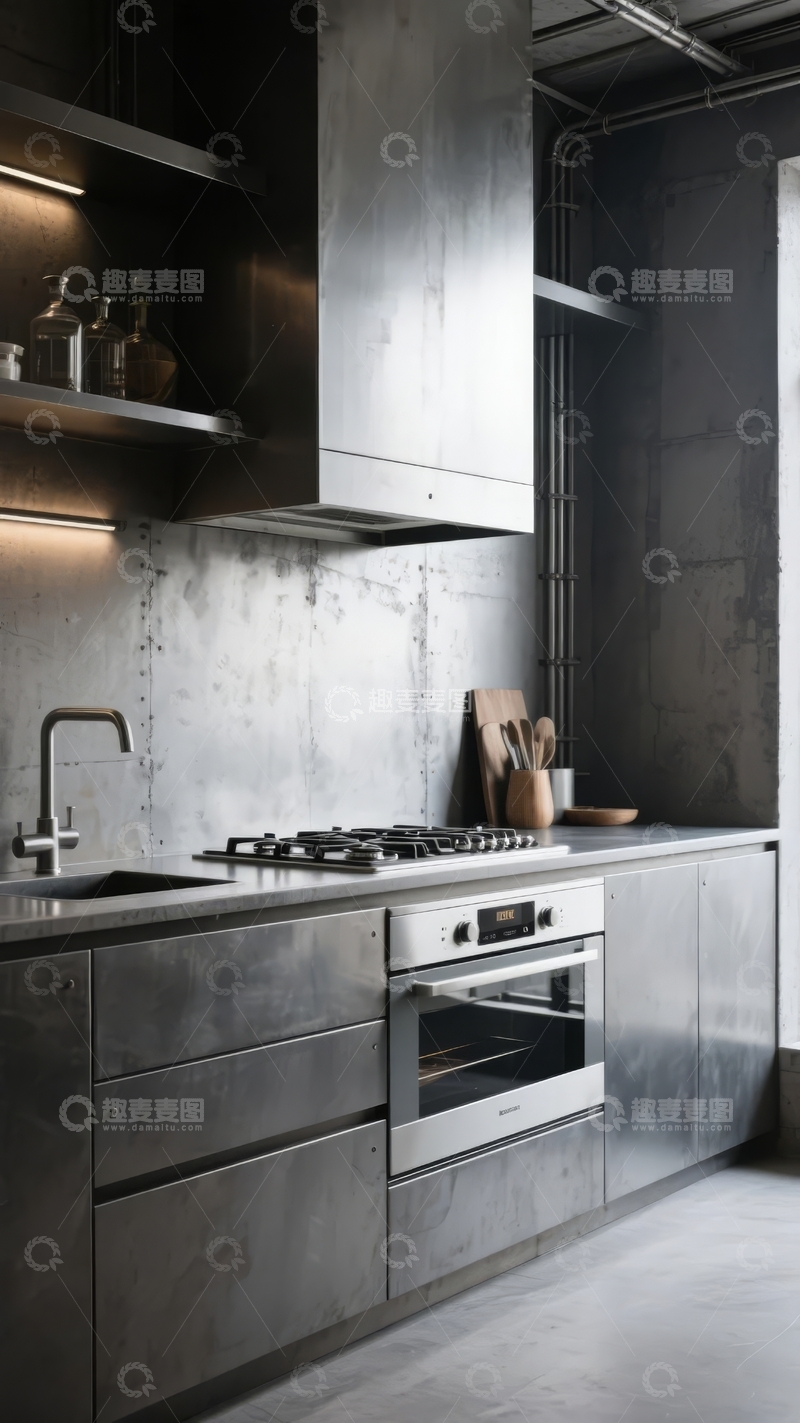 高清大图下载【趣麦麦图】现代工业风厨房设计展示