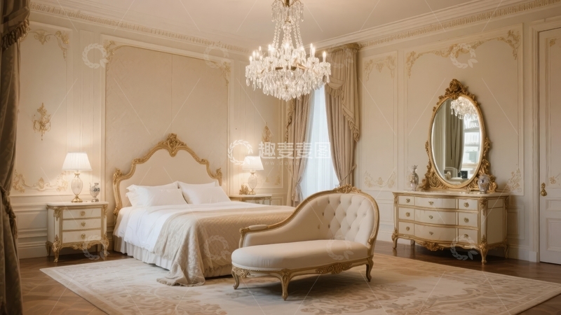 高清大图下载【趣麦麦图】典雅欧式风格卧室配古典家具与柔和灯光