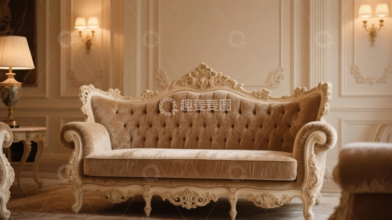 高清大图下载【趣麦麦图】古典风格奢华沙发置于优雅室内环境中