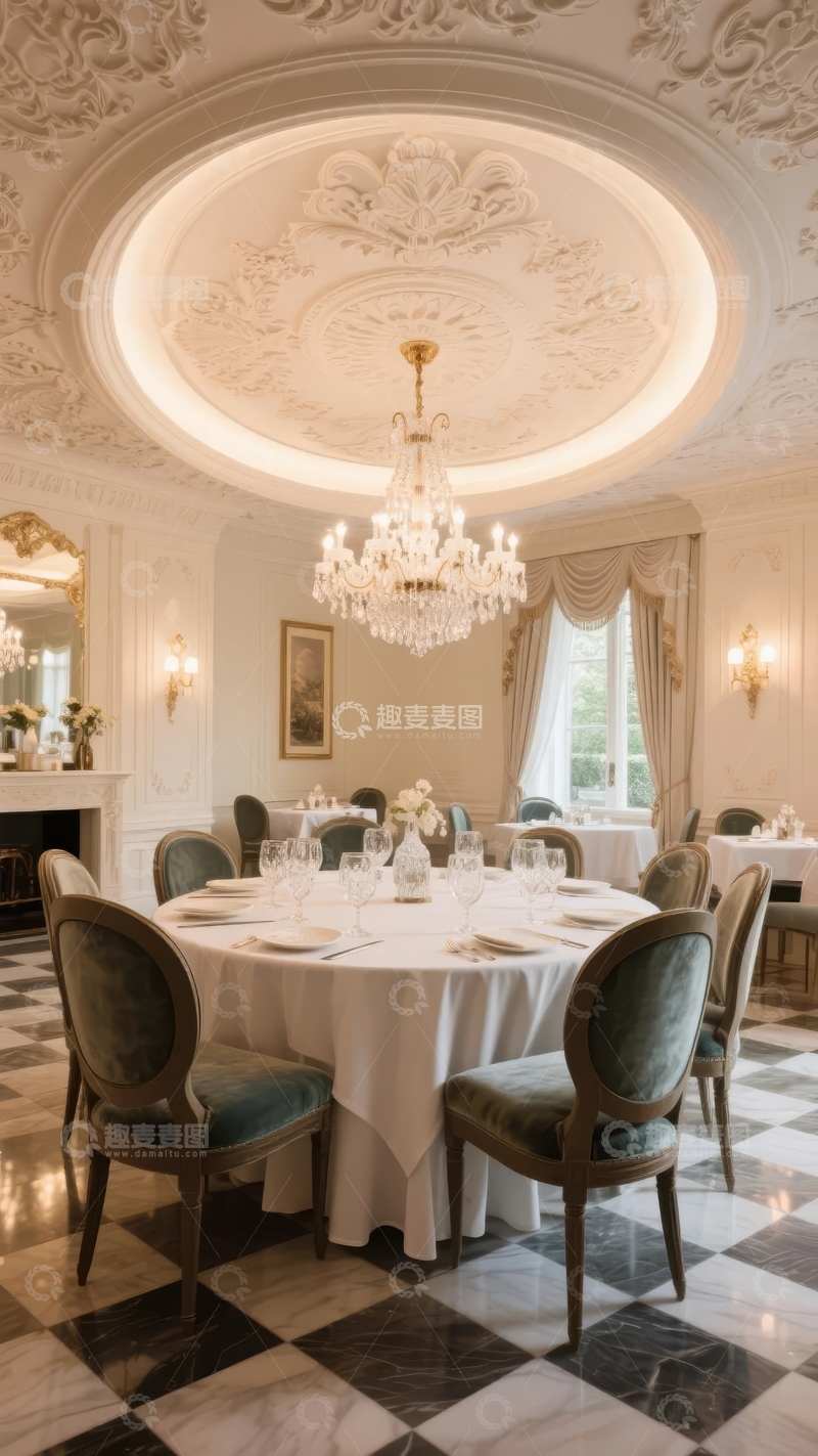 高清大图下载【趣麦麦图】-豪华餐厅内部装饰精美餐桌布置典雅