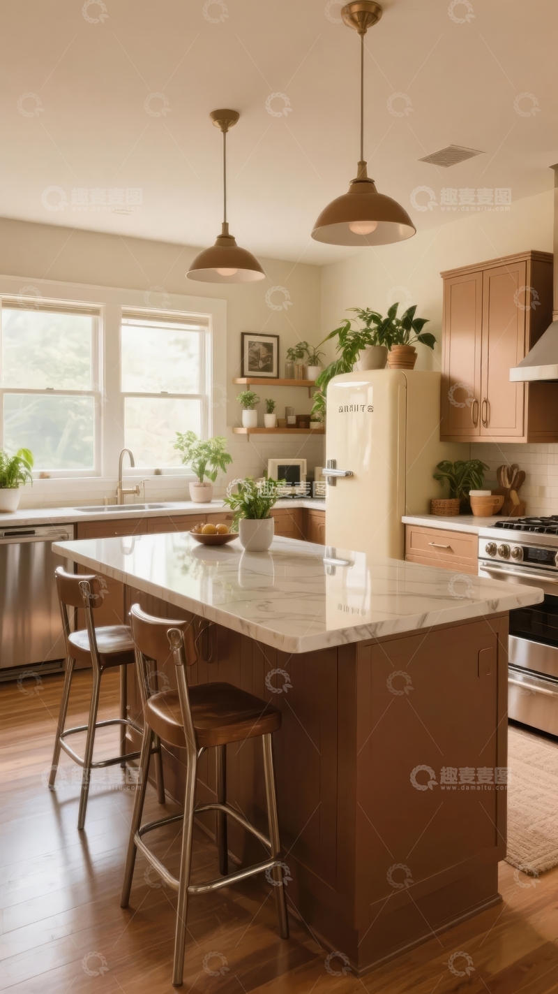 高清大图下载【趣麦麦图】现代厨房设计融合木质元素与自然光线