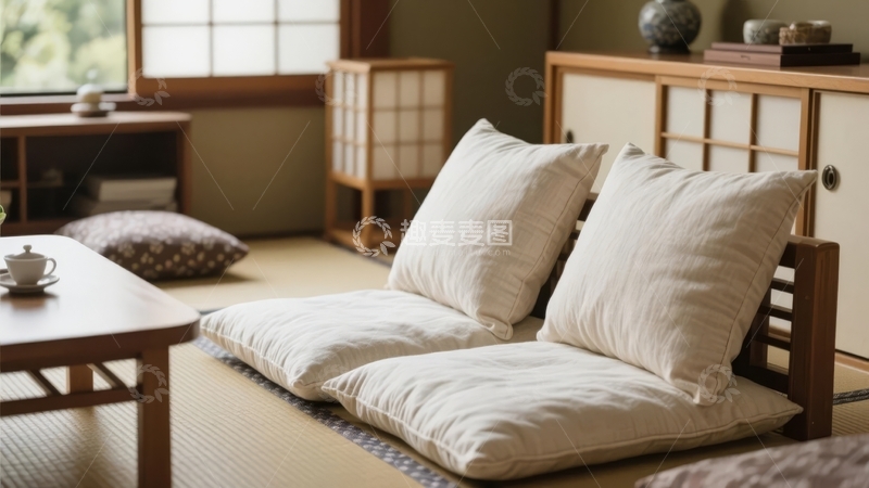 高清大图下载【趣麦麦图】日式风格室内场景展示传统榻榻米与木质家具