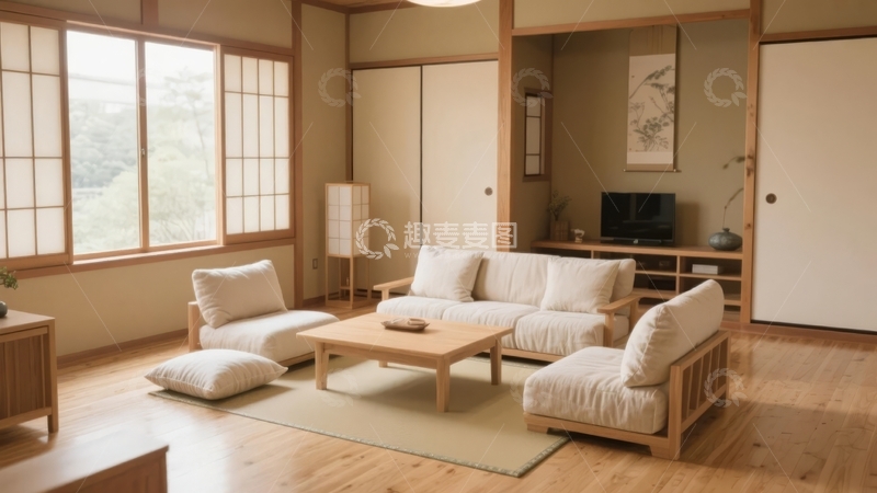 高清大图下载【趣麦麦图】日式风格客厅布置简约温馨