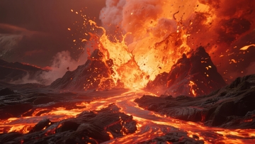 火山喷发岩浆流淌震撼自然景象