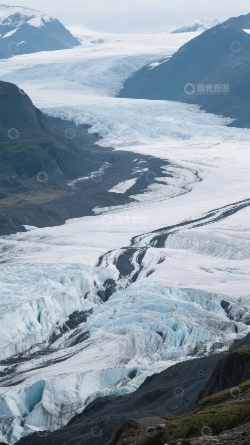高清大图下载【趣麦麦图】-壮丽冰川景观山脉环绕冰雪覆盖