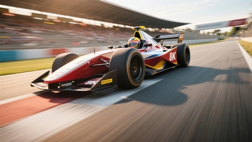 赛车在赛道上高速行驶观众席背景