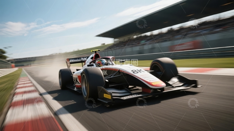 高清大图下载【趣麦麦图】赛车在赛道上高速行驶扬起尘土