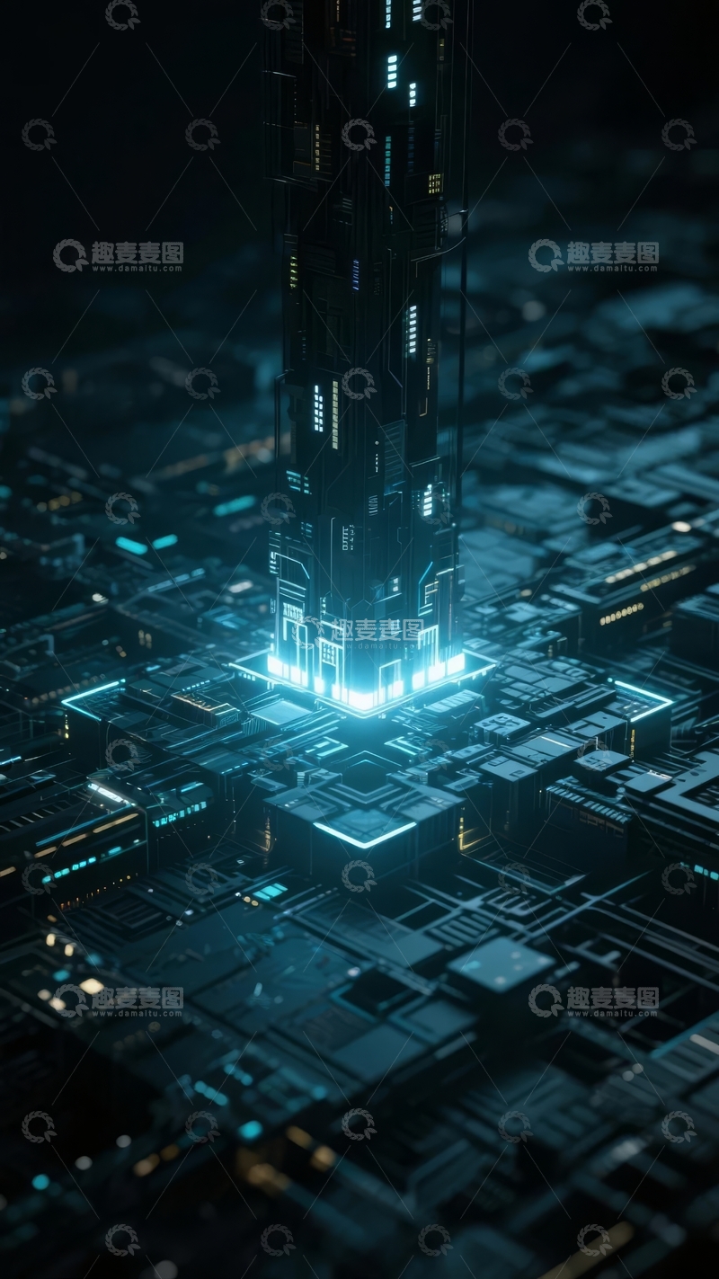 高清大图下载【趣麦麦图】未来科技城市高楼大厦发光建筑夜景