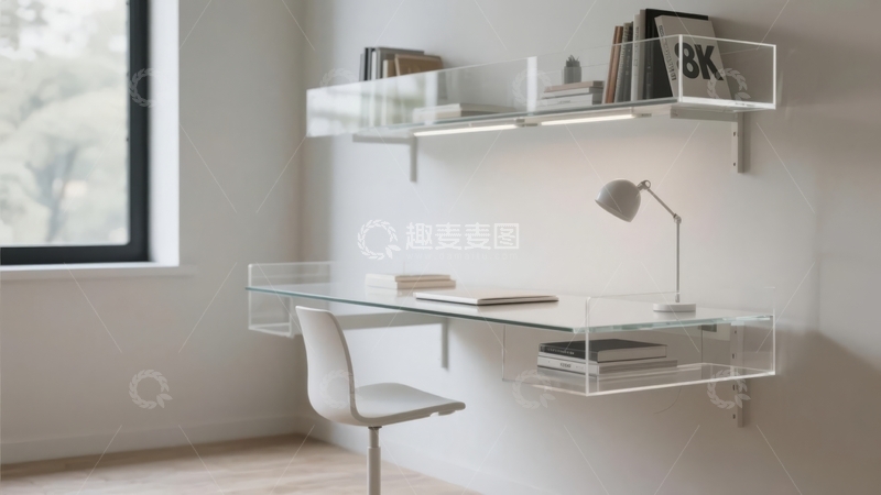 高清大图下载【趣麦麦图】现代简约风格的室内书桌与置物架组合