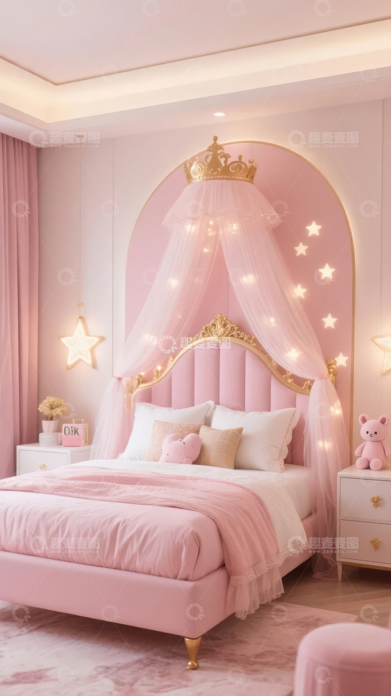 高清大图下载【趣麦麦图】粉色公主风卧室装饰温馨浪漫