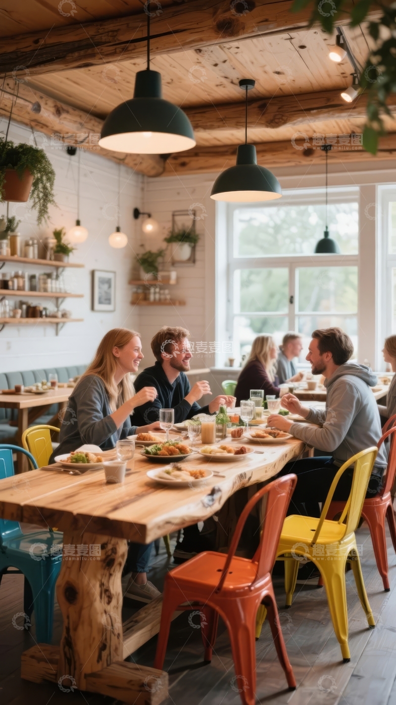 多人在温馨餐厅内用餐交谈
