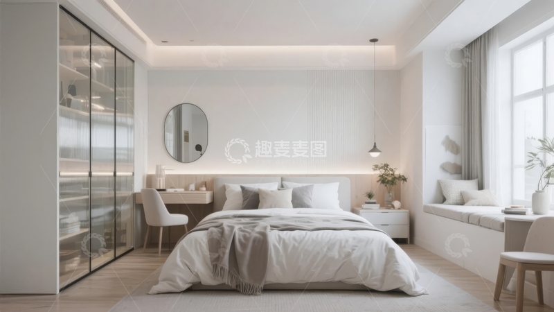 高清大图下载【趣麦麦图】现代简约风格卧室设计以白色为主色调