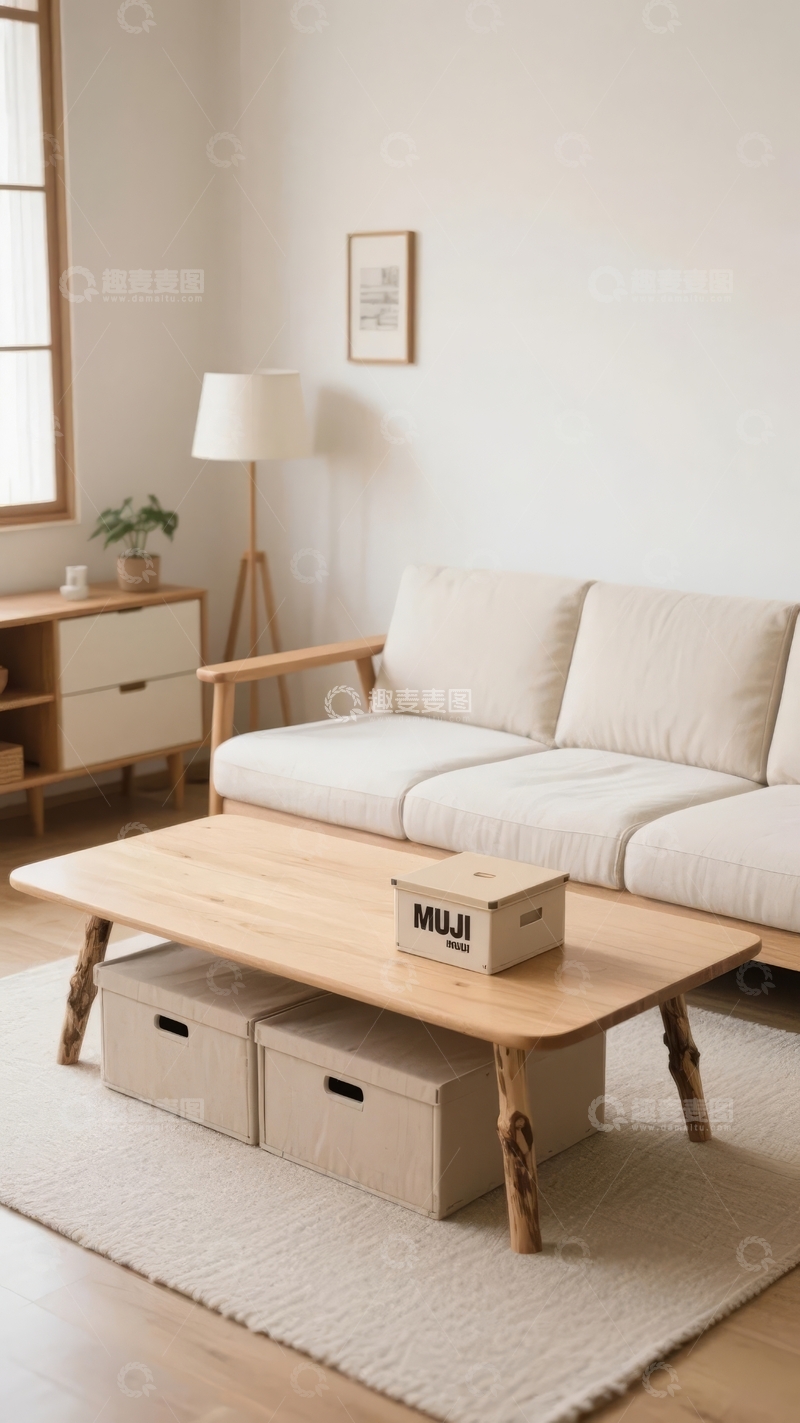 高清大图下载【趣麦麦图】简约风格客厅摆放着沙发和储物箱