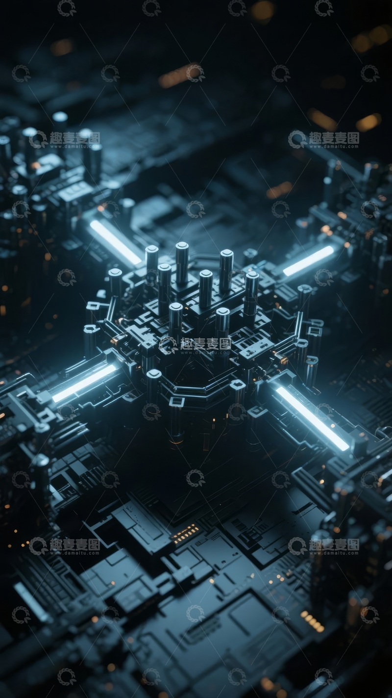 高清大图下载【趣麦麦图】发光电路板特写展示科技细节