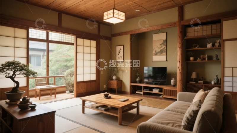 高清大图下载【趣麦麦图】日式风格客厅融合传统与现代设计