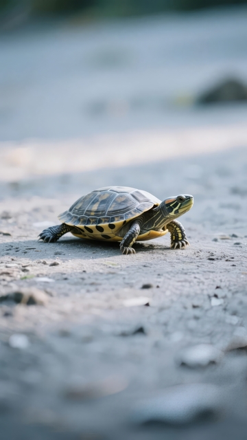 乌龟在道路上缓缓爬行