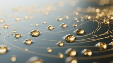 金色水滴在深色曲面上闪烁光泽