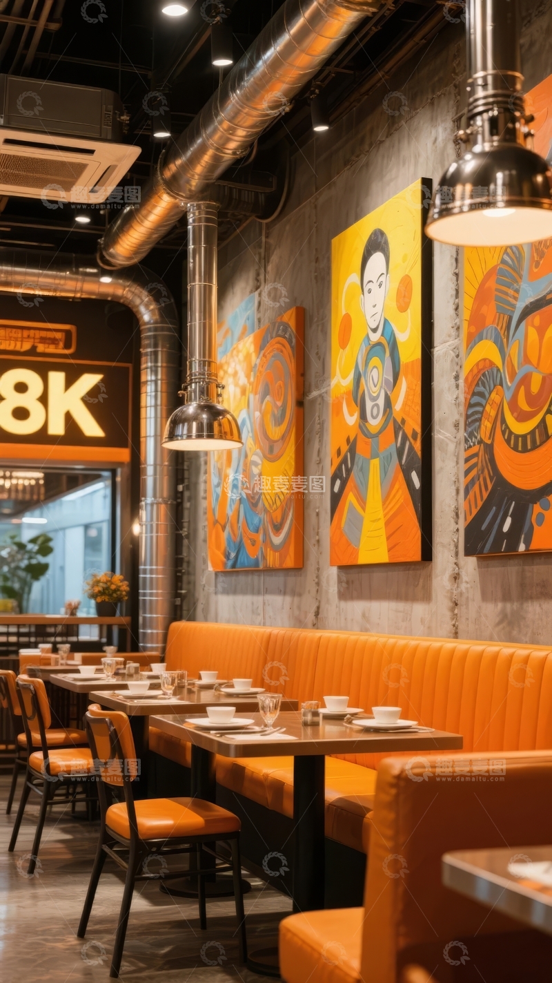 高清大图下载【趣麦麦图】现代餐厅内部装饰艺术画与工业风设计