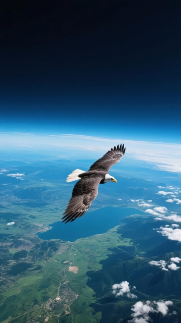 雄鹰翱翔高空俯瞰大地与云海