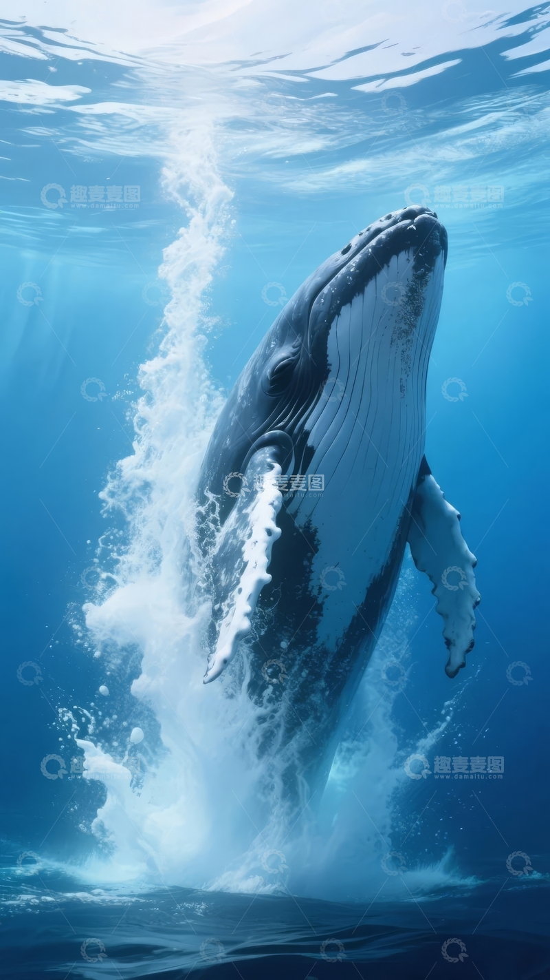 高清大图下载【趣麦麦图】深海中跃出水面的座头鲸