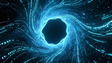 蓝色数据流环绕的抽象黑洞视觉效果