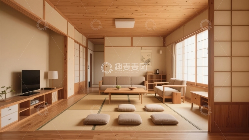 高清大图下载【趣麦麦图】日式风格客厅布置简约温馨