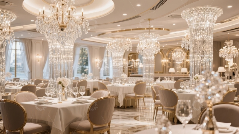 高清大图下载【趣麦麦图】豪华餐厅内部装潢典雅餐桌整齐排列