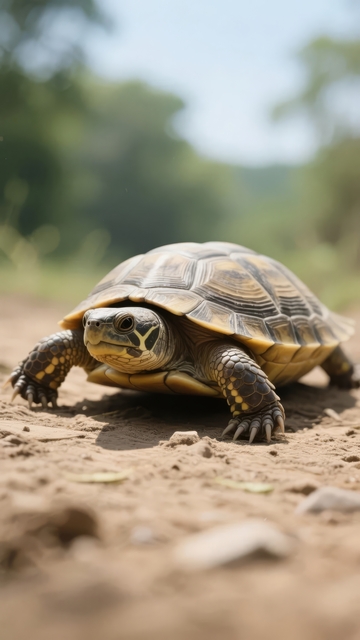 一只乌龟在户外地面上爬行