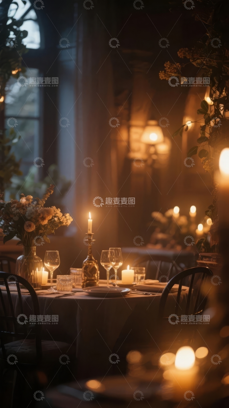 高清大图下载【趣麦麦图】烛光晚餐场景餐桌布置温馨浪漫