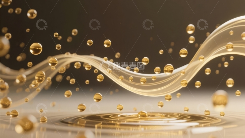 高清大图下载【趣麦麦图】金色液体波浪与飞溅水珠的优雅流动
