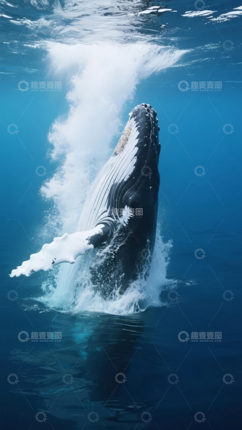 高清大图下载【趣麦麦图】座头鲸跃出水面喷水花