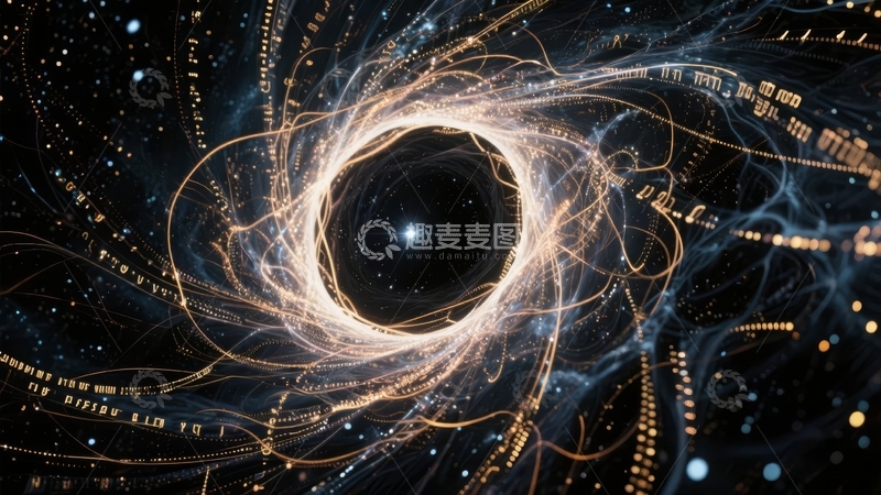高清大图下载【趣麦麦图】宇宙黑洞中心能量漩涡与星光交织的抽象艺术