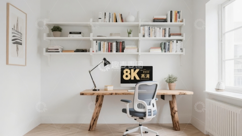高清大图下载【趣麦麦图】现代简约风格的办公桌与书架组合