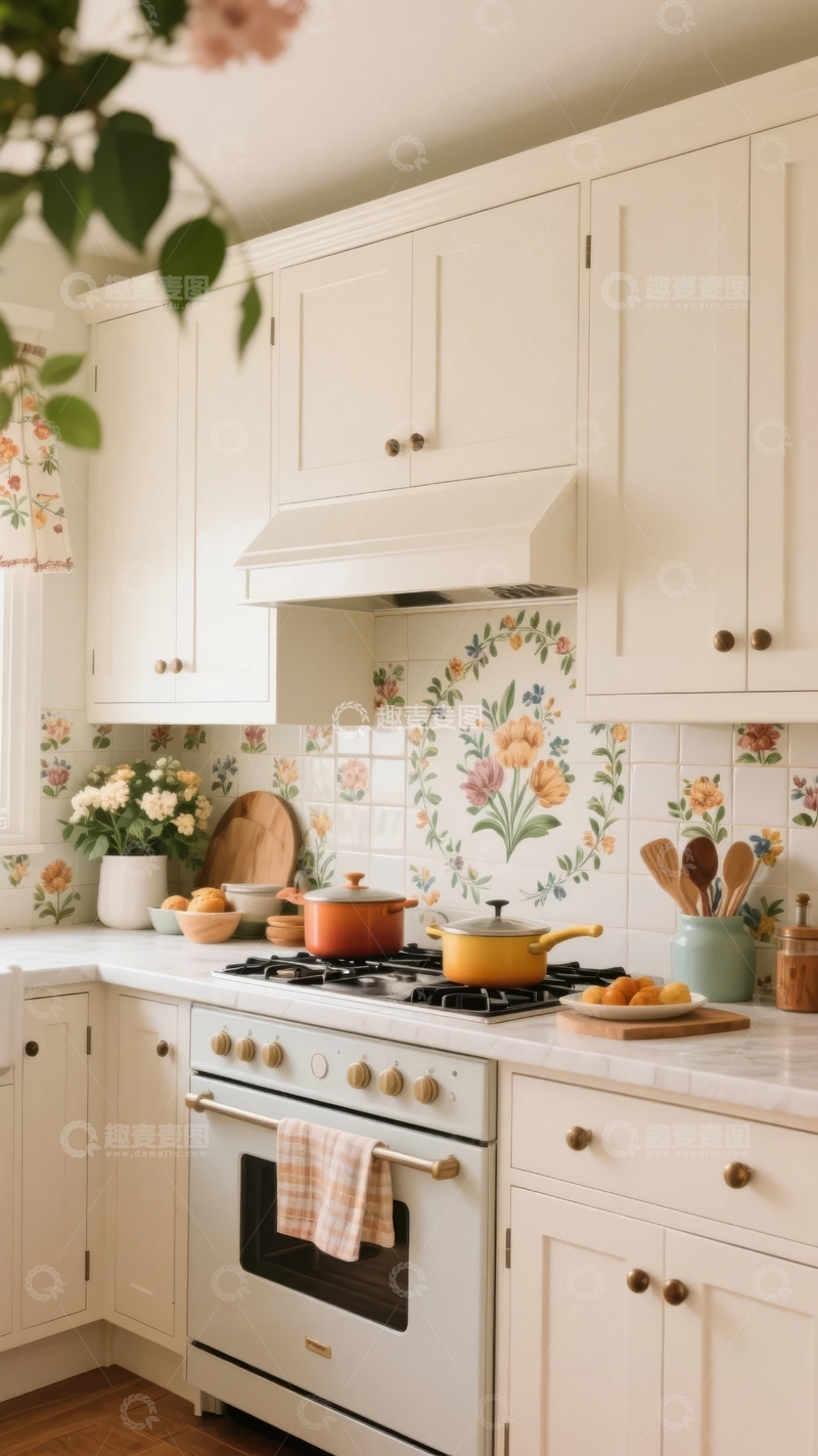 高清大图下载【趣麦麦图】温馨复古风格厨房内景展示