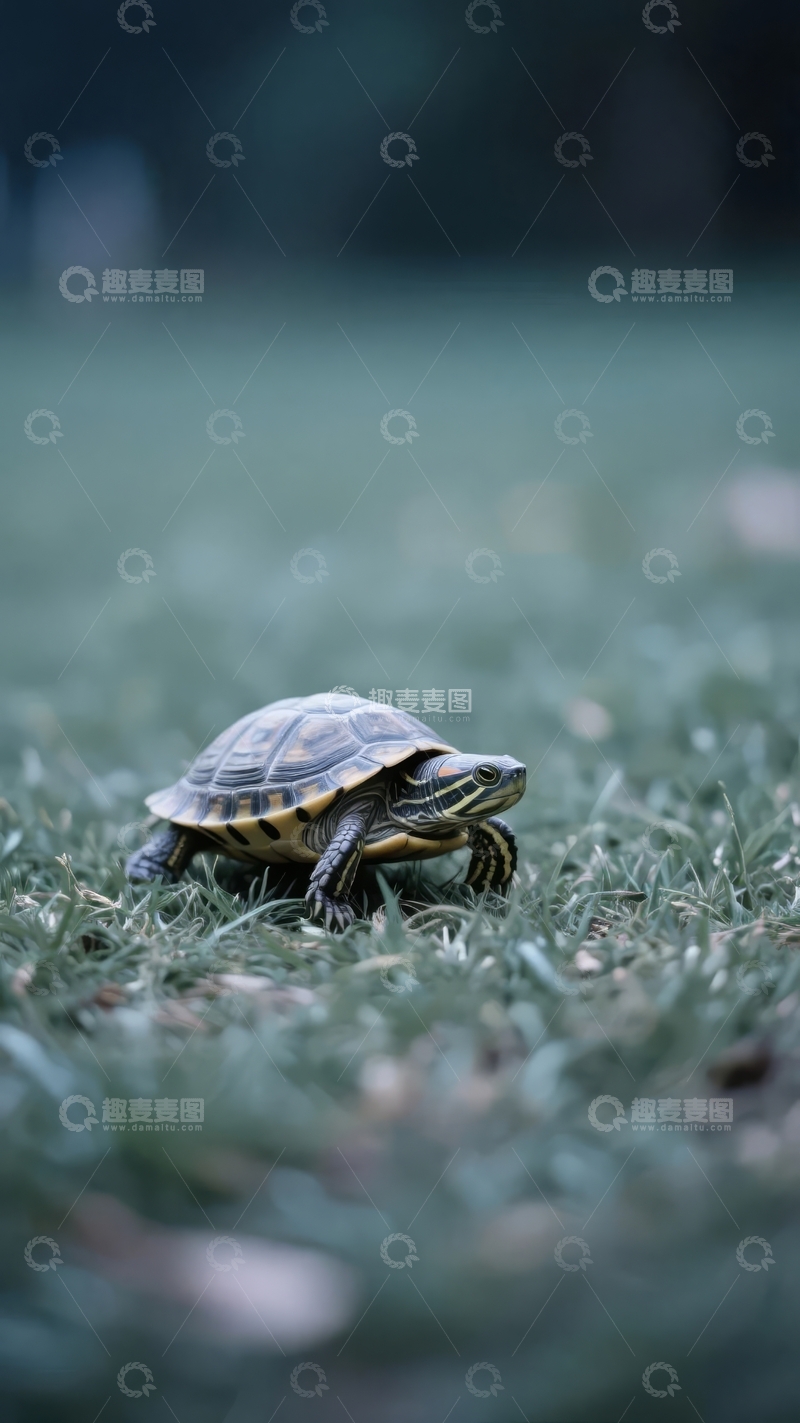 高清大图下载【趣麦麦图】一只乌龟在绿草地上爬行