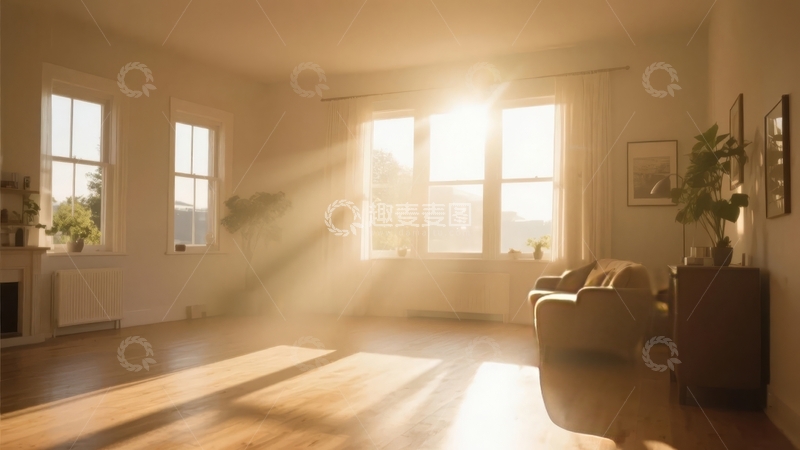 高清大图下载【趣麦麦图】阳光透过窗户洒入室内营造温馨氛围