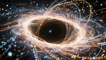 黑洞周围光与粒子交织的宇宙抽象景象