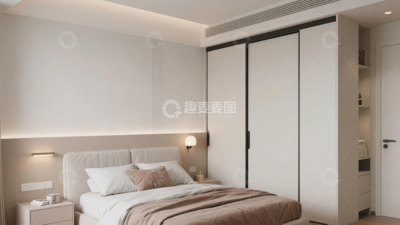 高清大图下载【趣麦麦图】现代简约风格卧室设计床头灯与衣柜组合