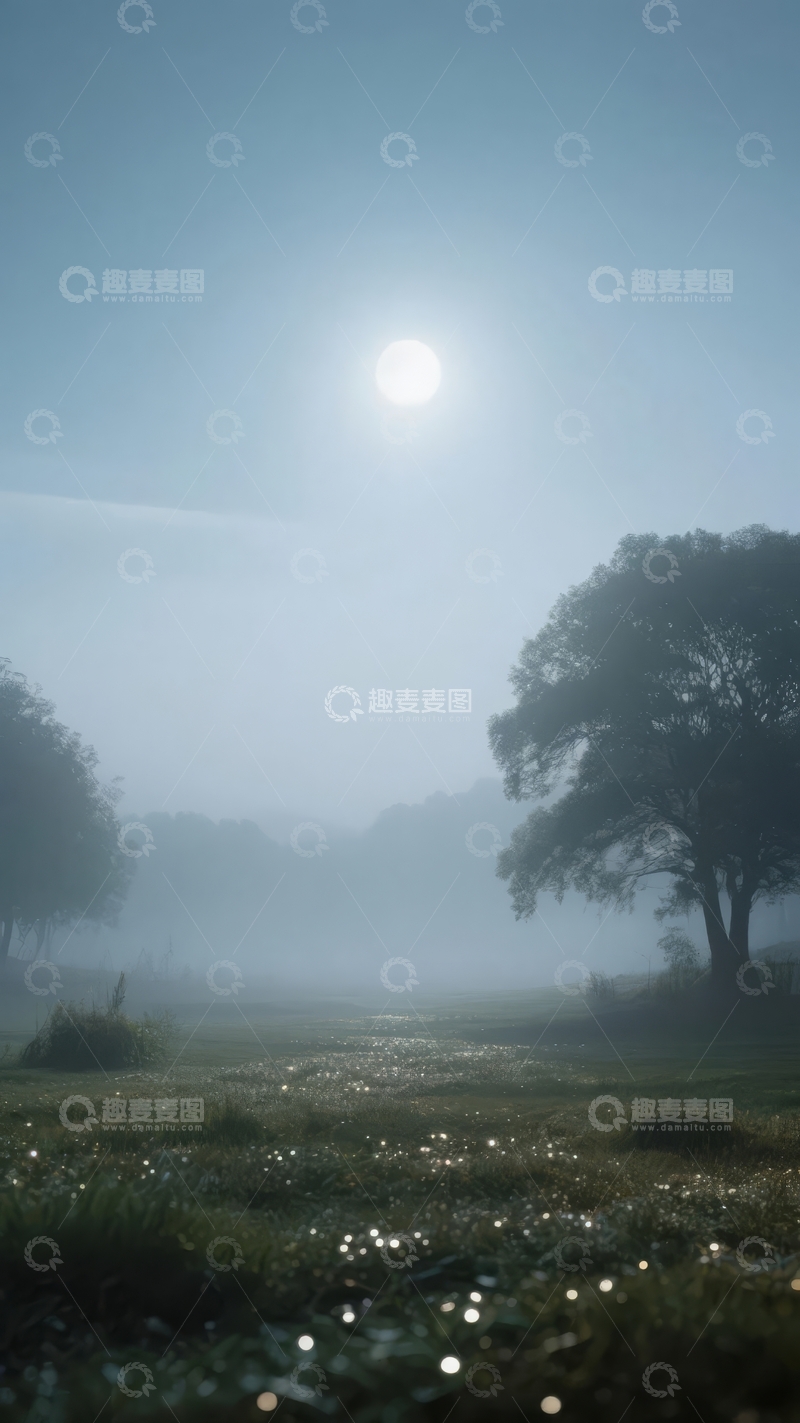 高清大图下载【趣麦麦图】晨雾笼罩的树林阳光穿透树梢